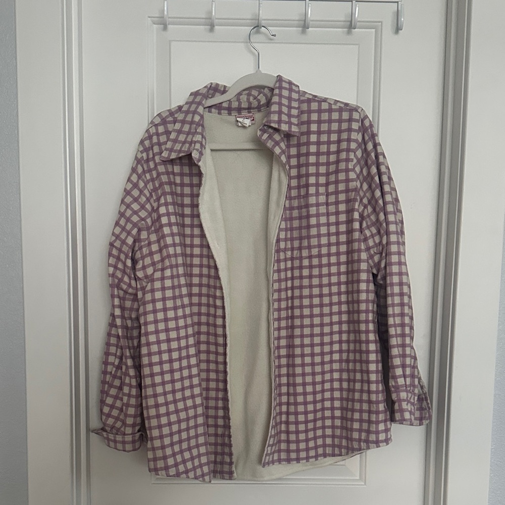 Plaid Women's fleece flannel in Purple and Cream